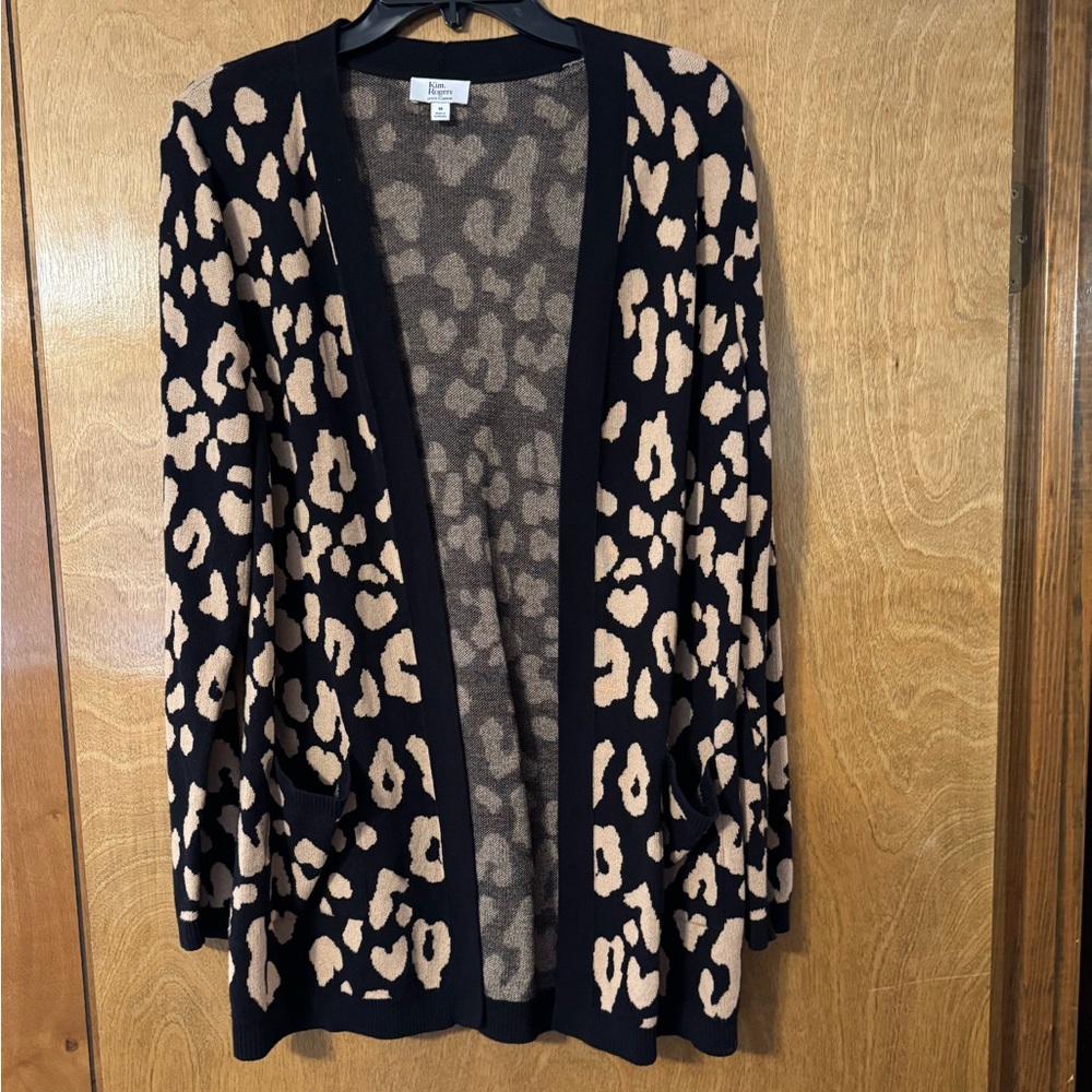 Kim Rogers Black and Tan Animal Print Cardigan NEW!!!